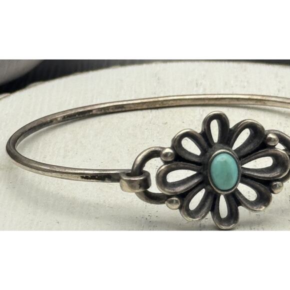 Retired James Avery 925 Flower W/ Turquoise Bangle Bracelet 12.89G / 6 In - Picture 8 of 9